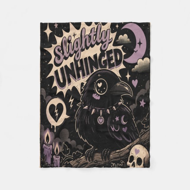 Slightly Unhinged Raven Fleece Blanket (Front)
