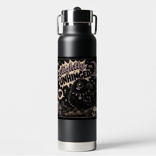 Slightly Unhinged Raven Water Bottle (Front)