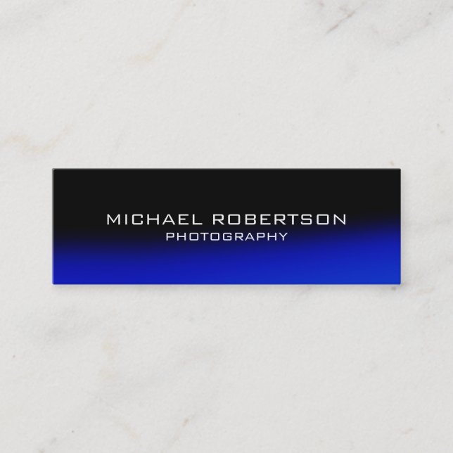 Slim Black Blue Modern Photographer Business Card (Front)