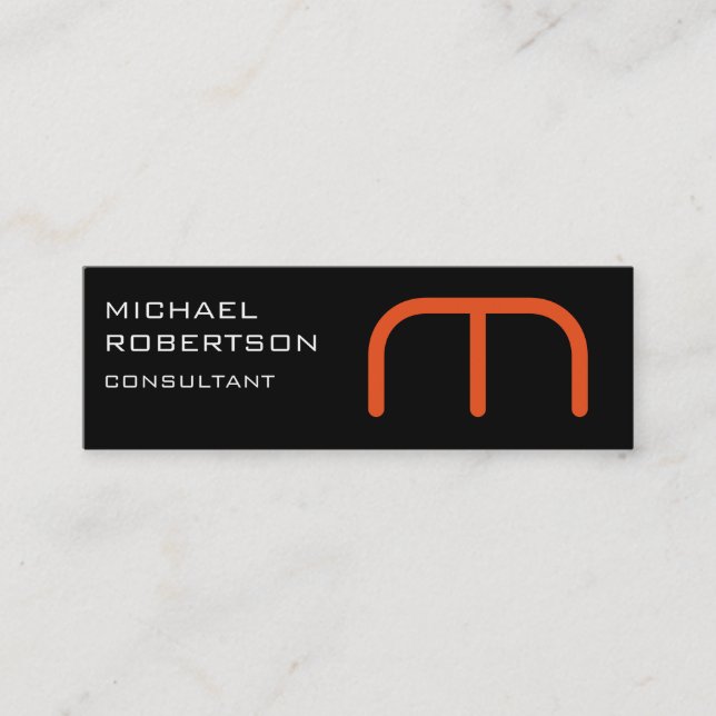 Slim Black Orange Monogram Plain Business Card (Front)