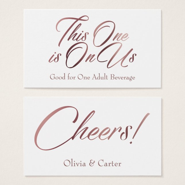 Slim, Bold, Elegant Rose Gold Script Drink Billets (Devant & derrière)