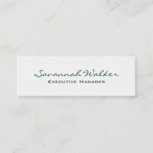 Slim Green White Handwriting Professional Trendy Mini Business Card