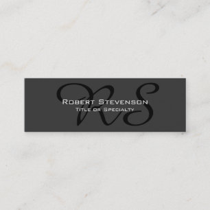 Slim Grey Black Script Monogram Business Card