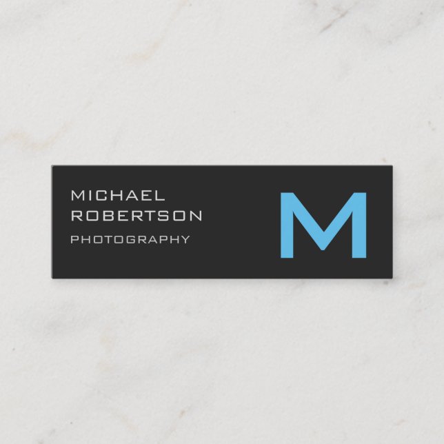 Slim Grey Blue Monogram Photographer Business Card (Front)