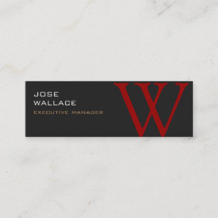 Slim Grey Red Monogram Trendy Modern Plain Mini Business Card