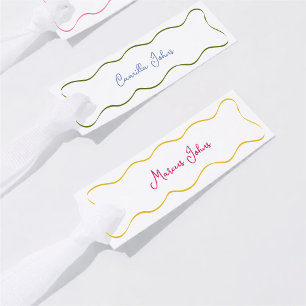 Slim Hand Drawn Colourful Curvy Wedding Place Card