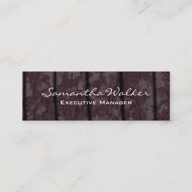 Slim Handwriting Modern Trendy Brown Wood Mini Business Card (Front)