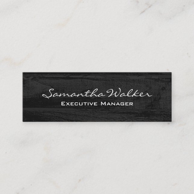 Slim Handwriting Modern Trendy Grey Wood Mini Business Card (Front)