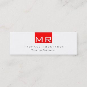 Slim Modern Monogram White Red Business Card