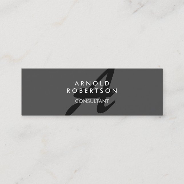 Slim Monogram Plain Grey Trendy Business Card (Front)