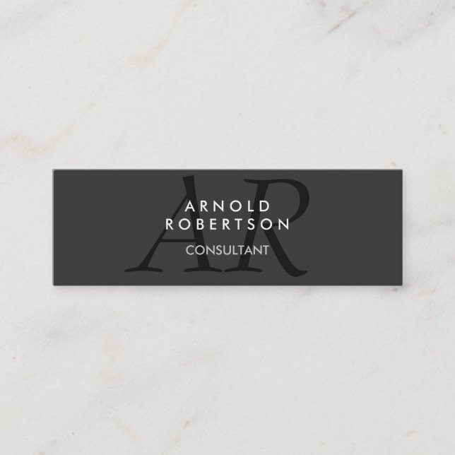 Slim Monogram Plain Grey Trendy Business Card (Front)