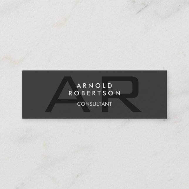Slim Monogram Plain Grey Trendy Business Card (Front)