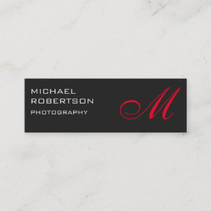 Slim Red Grey Monogram Photographer Business Card