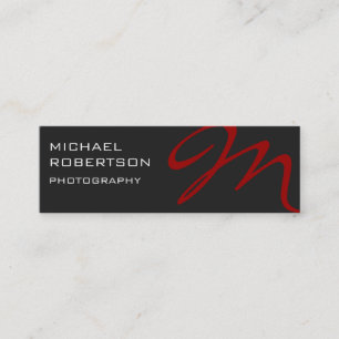Slim Red Grey Monogram Photographer Business Card