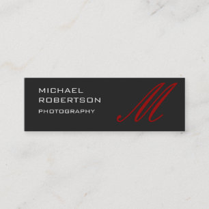 Slim Red Grey Monogram Photographer Business Card