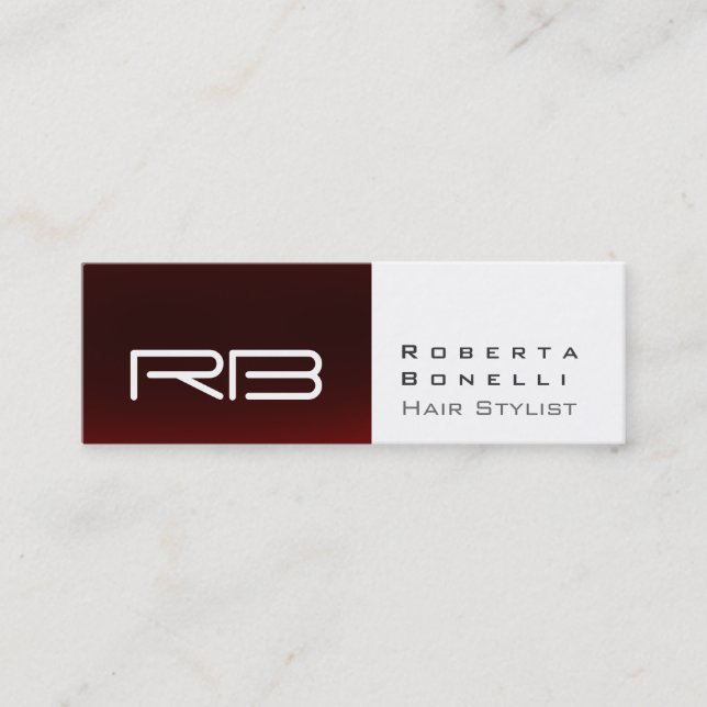 Slim Red White Monogram Hair Stylist Business Card (Front)