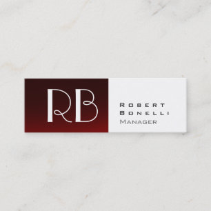 Slim Red White Monogram Manager Business Card