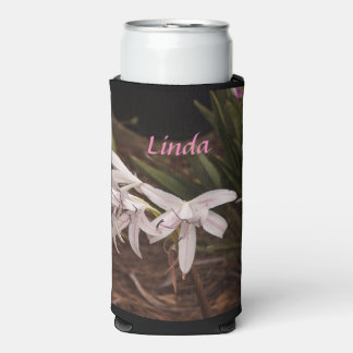 Slim Seltzer Can Cooler with White Pink Lilies