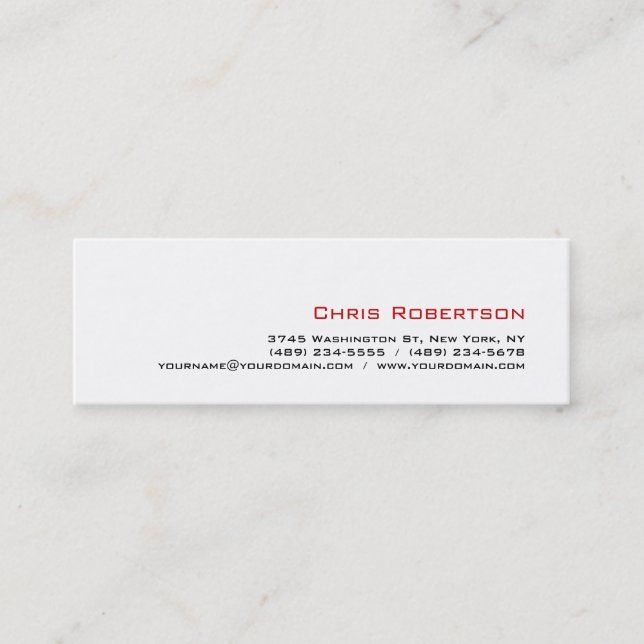 Slim Skinny Mini Size Grey White Red Business Card (Front)