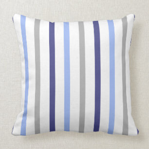 Slim Stripes White Grey & Blues Throw Pillow