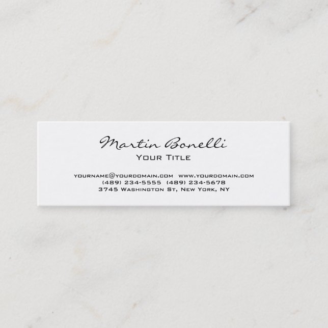 Slim Unique Modern White Trendy Business Card (Front)