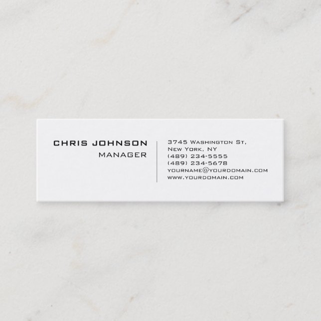Slim White Charming Manager Business Card (Front)