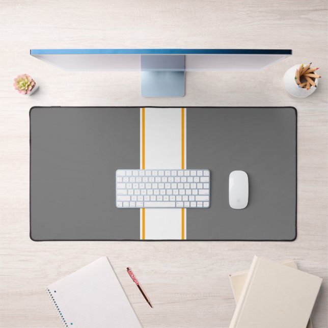 Slim White Yellow Racing Stripes Sur Elegant Grey (Bureau 1)