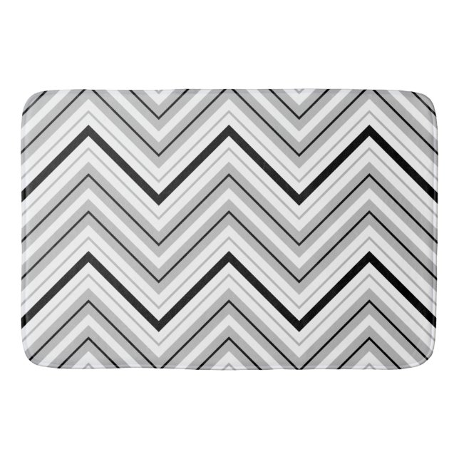 Slim Zigzag Pattern Black, Grey & White Bath Mat (Front)