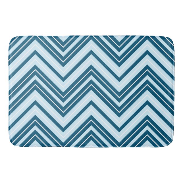 Slim Zigzag Pattern Blues & White Bath Mat (Front)