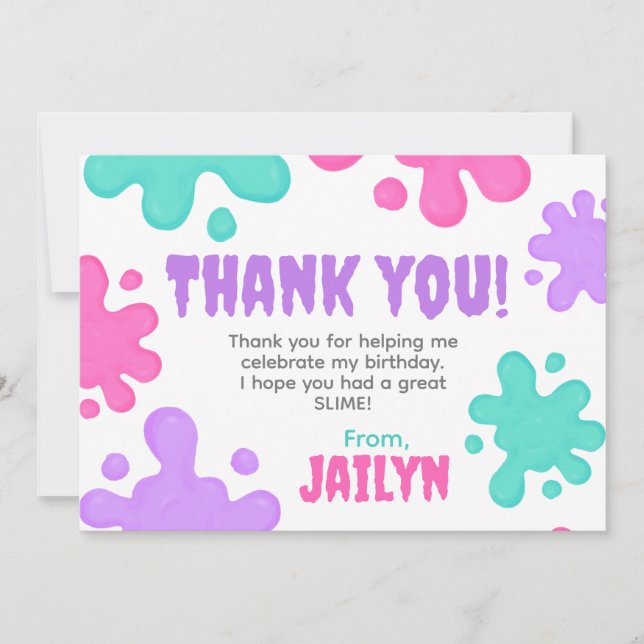 Slime Birthday Carte de remerciements (Devant)