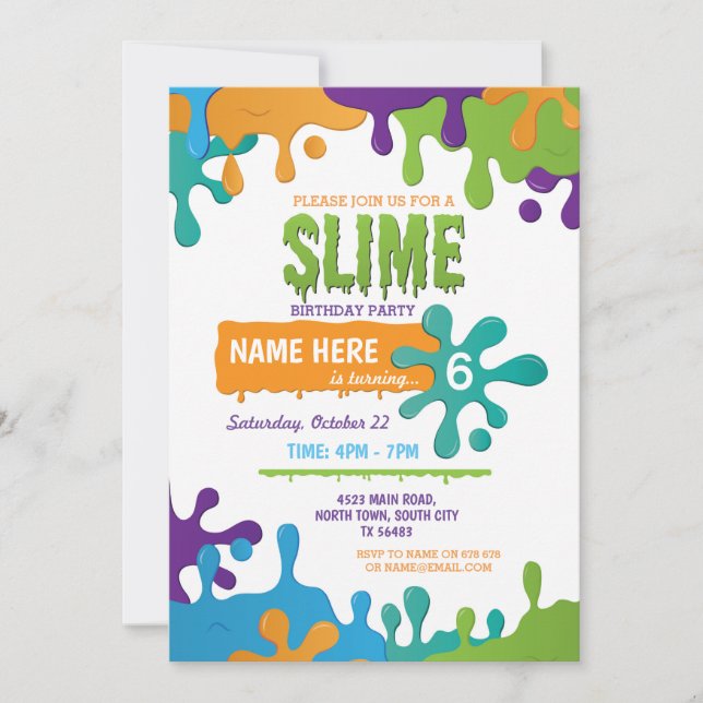 Slime Birthday Dripping Girls Boys Invitation (Front)