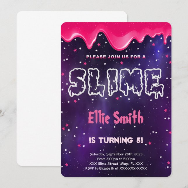 Slime Birthday Invitation (Front/Back)