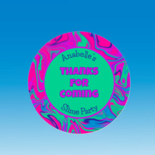 Slime Birthday Party Colourful Cool Pink Thank you Classic Round Sticker