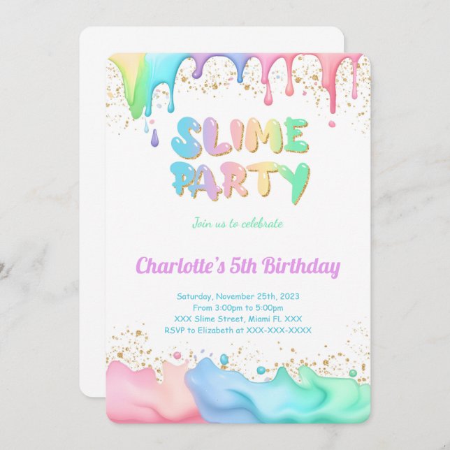 Slime Birthday Party Invitation (Front/Back)