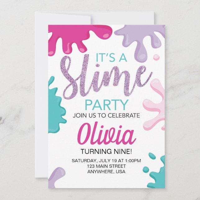Slime birthday party invitation (Front)