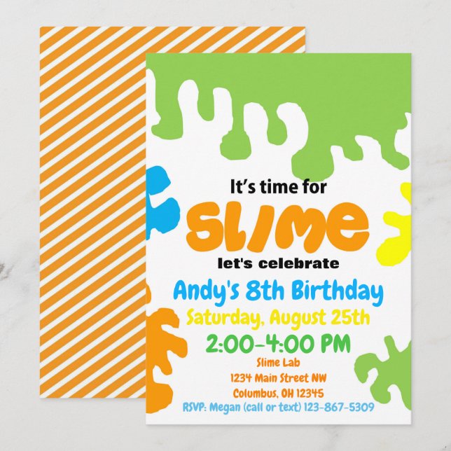 Slime birthday party invitation; slime lab; boys invitation (Front/Back)