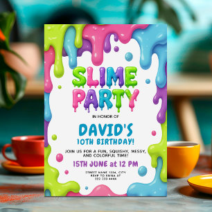 Slime Birthday with Colourful Neon Drips Invitation