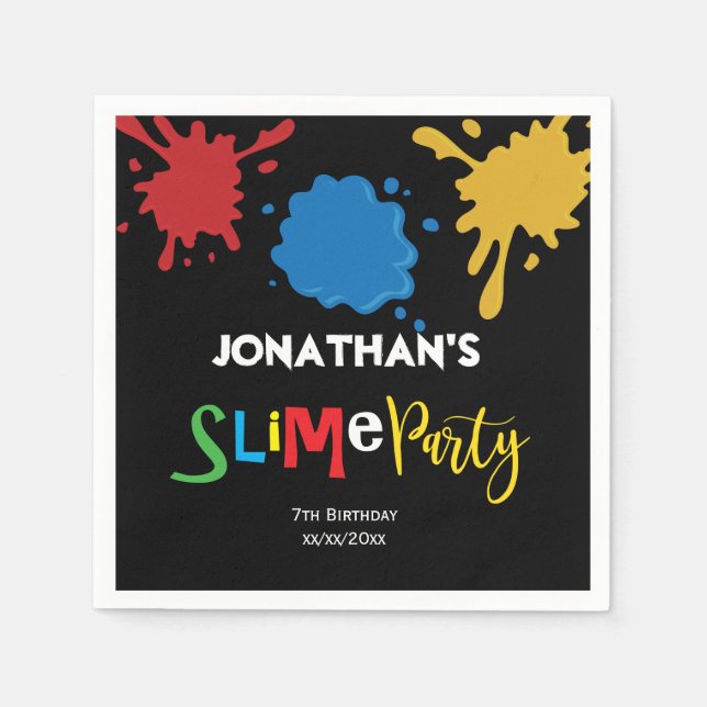 Slime Fun children Birthday party personalized Napkin (Front)