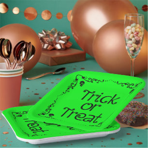 Slime Green Trick or Treat  Paper Plate