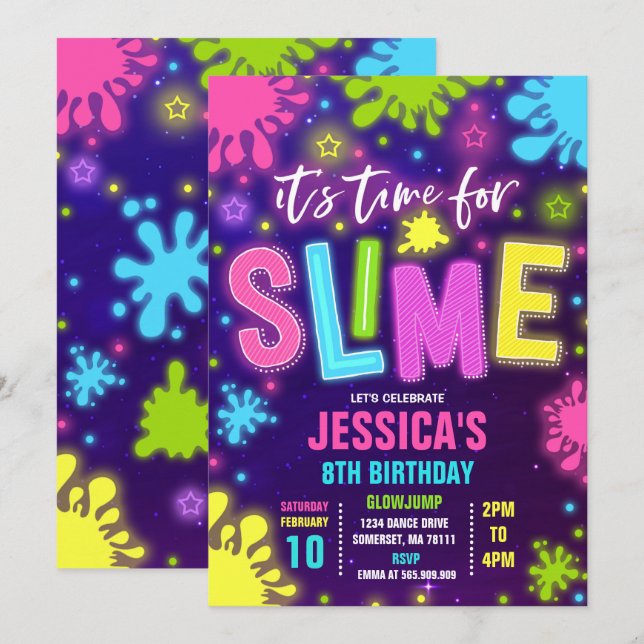 Slime Invitation Glow Slime Party Neon Slime Party (Front/Back)