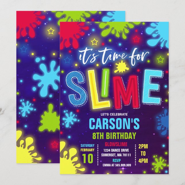 Slime Invitation Slime Party Neon Slime Party (Devant / Derrière)