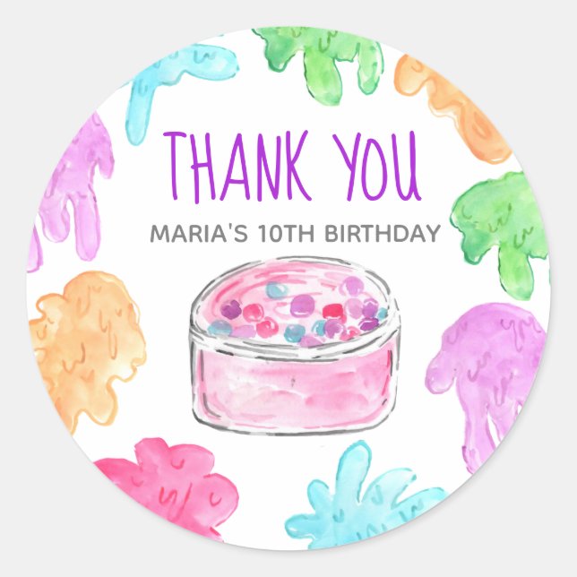 Slime kid birthday party thank you sticker (Front)