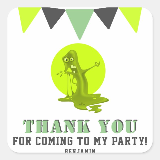 Slime Monster Thank you Birthday Square Sticker (Front)