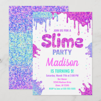 Slime Party Birthday Invitation Glitter
