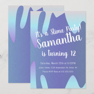 Slime Party Ombre Drips Birthday Sparkle Blue Invitation
