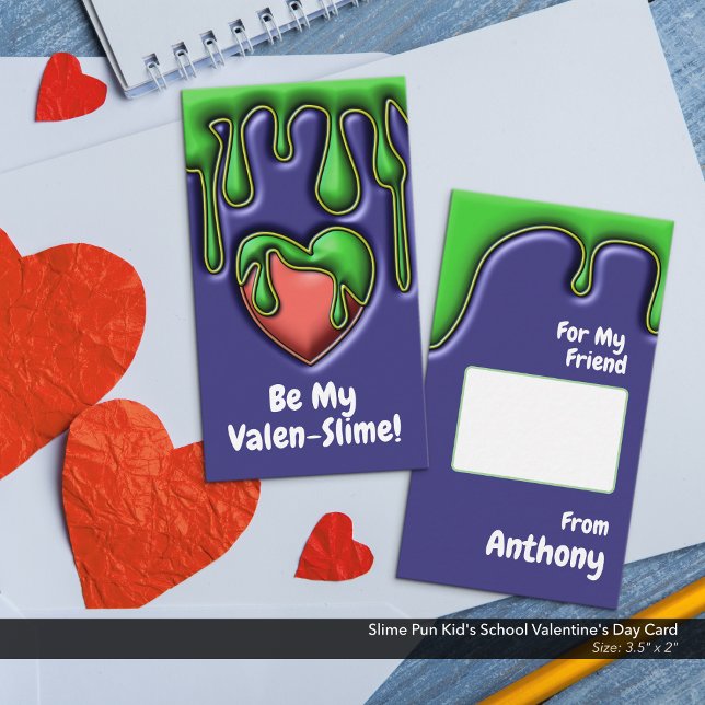 Slime Pun École pour enfants Carte Saint-Valentin (Be My Valen-Slime. Funny Kid's School/Classroom Valentine's Day Card)