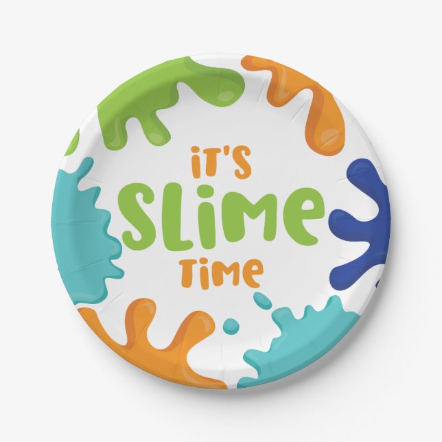 Slime Time Birthday Party Plates Orange Blue Green (Front)
