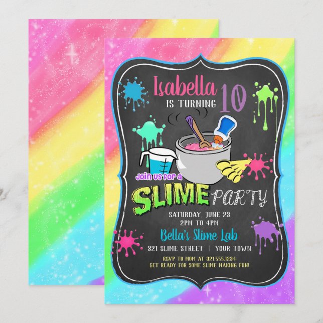 Slime Time Pastel Birthday Party Invitation (Front/Back)