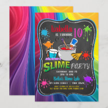 Slime Time Primary Rainbow Birthday Party Invitati