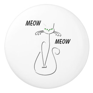 Slinky Black Cat Meow Meow Custom Text Green Eyes Ceramic Knob